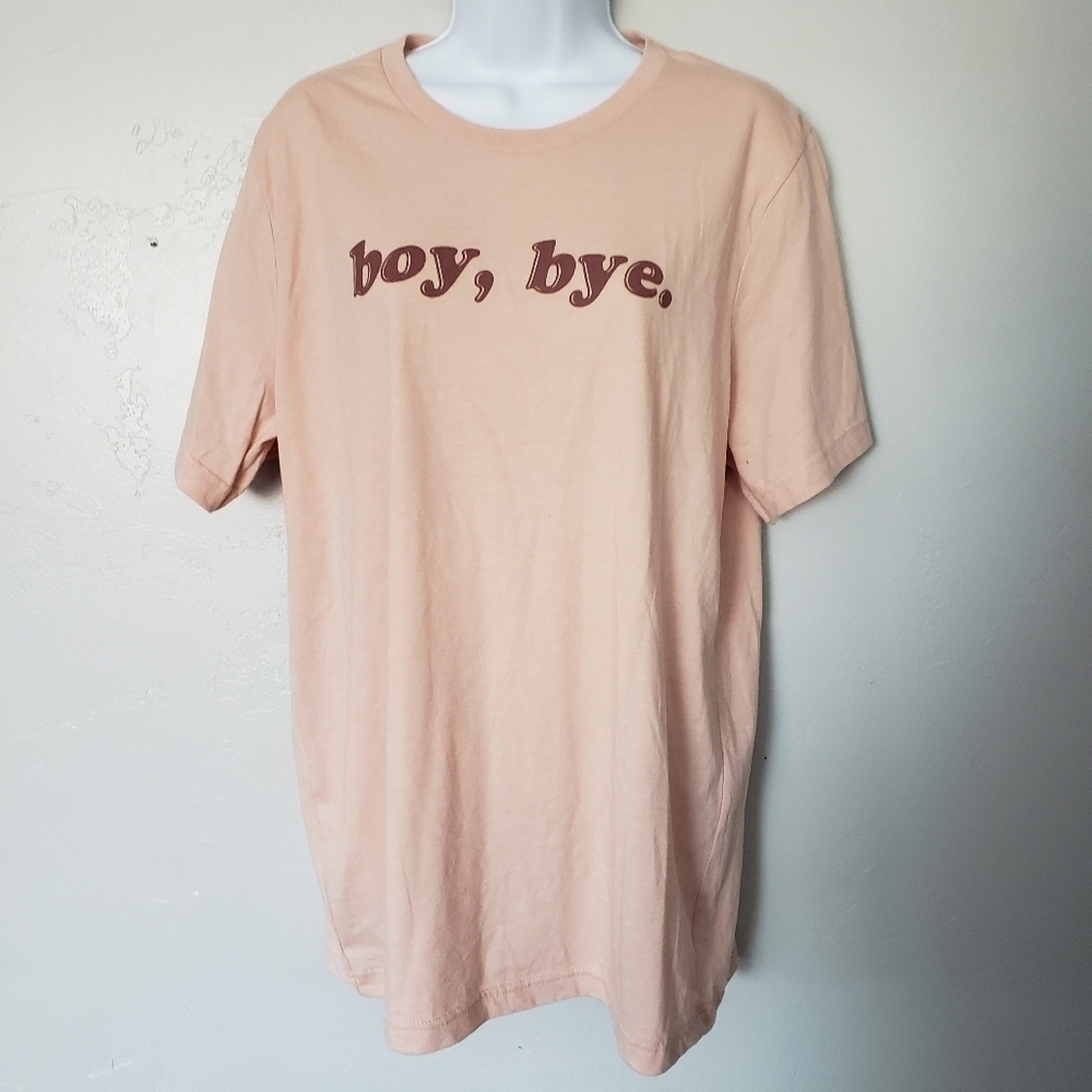 Light Peach Short Sleeve T-shirt Oversized Boy, Bye. Graphic Tee Tunic